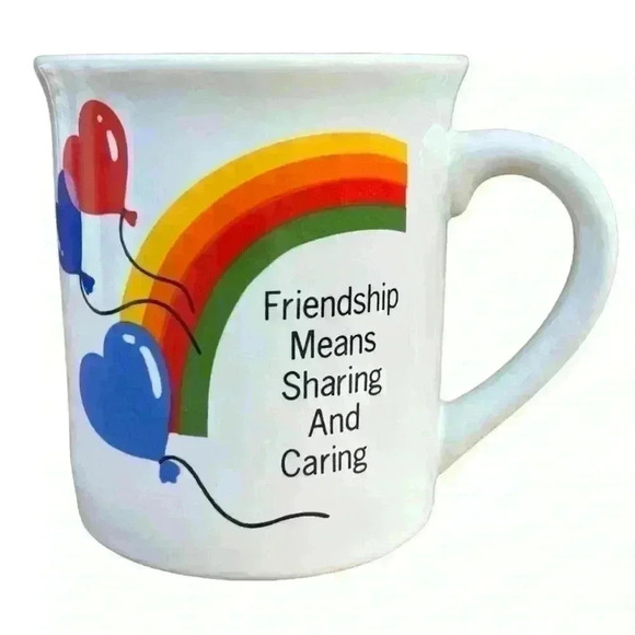 Vintage 80s friendship mug with balloons & rainbow - Picture 1 of 6